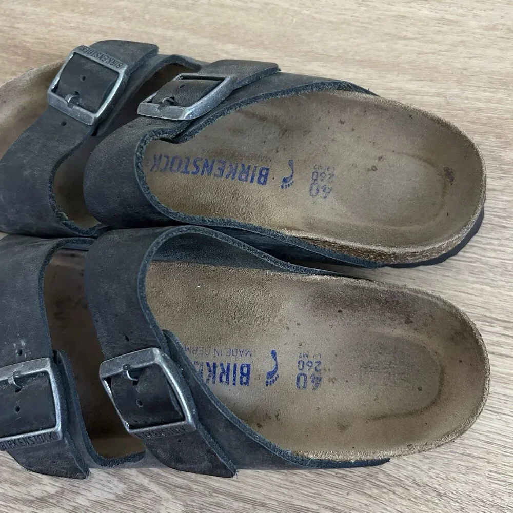Birkenstock Arizona 40 EU, Women's Sz 9.5 US Leather Buckle Strap Sandals Black